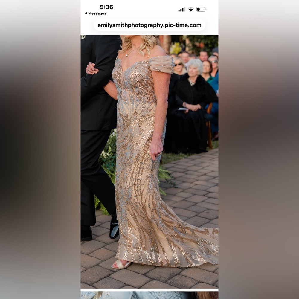 Elegant Gold Off-Shoulder Wedding Dress - Picture 10 of 13